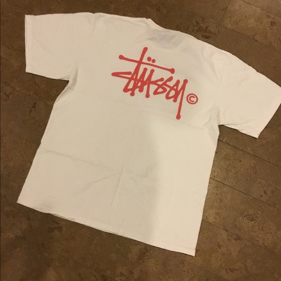 Stussy Shirts Stussy T Shirt Pink Logo See Back White Poshmark
